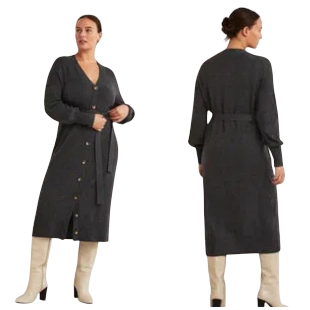 Boden | Women's Gray Long Sleeve Knitted Cardigan Midi Dress (US Size 8)